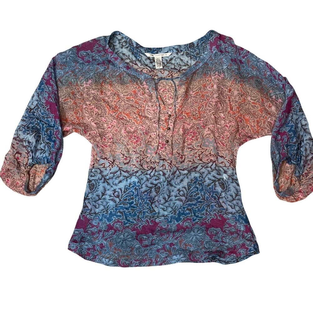 Diane Von Furstenberg 10 100% Silk Multi Color 3/4 Sleeve Blouse Lined (see Desc